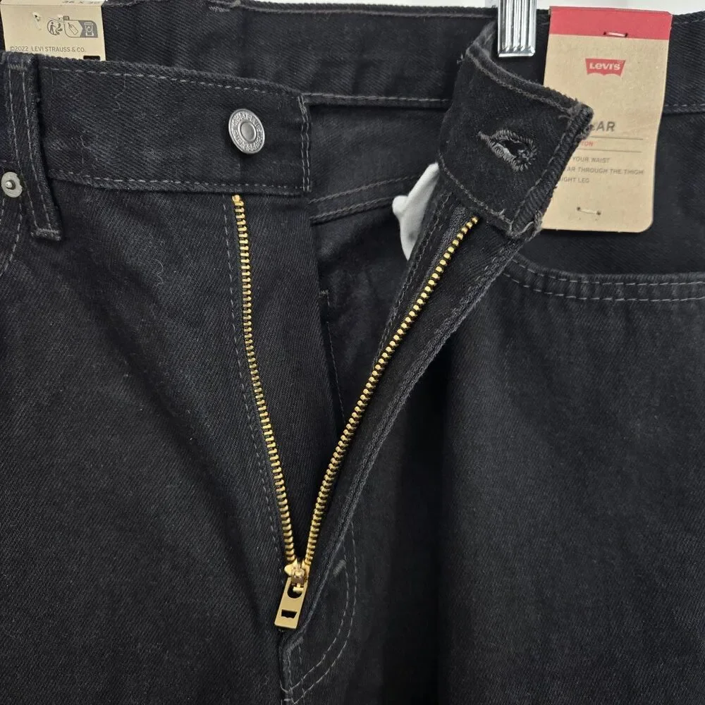 NWT Levis 505 Denim Jeans Mens 36x30 Regular Fit Straight Leg Black 100%‎ Cotton